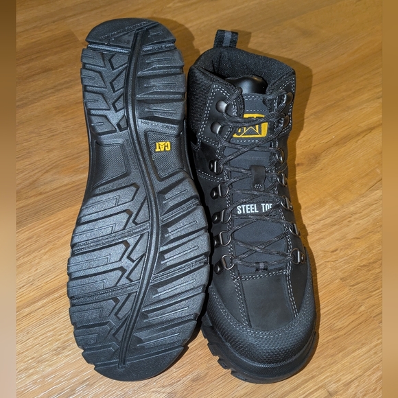 Men's Black Steel Toe Work Boots - Picture 1 of 5